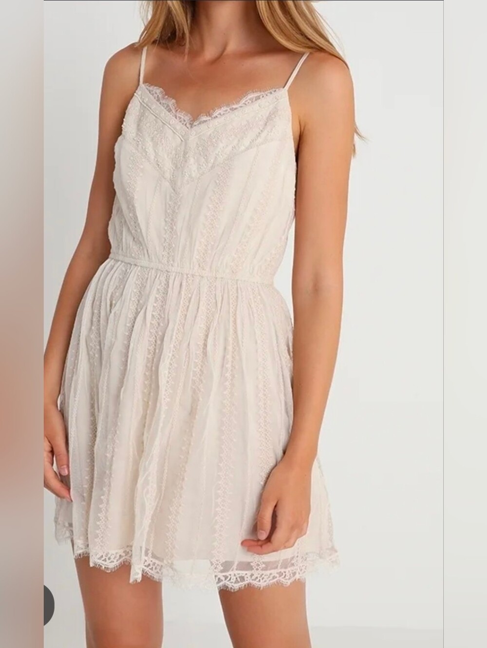Abercrombie & Fitch Lace Trim Spaghetti Strap Mini Dress Cream New Without Tags